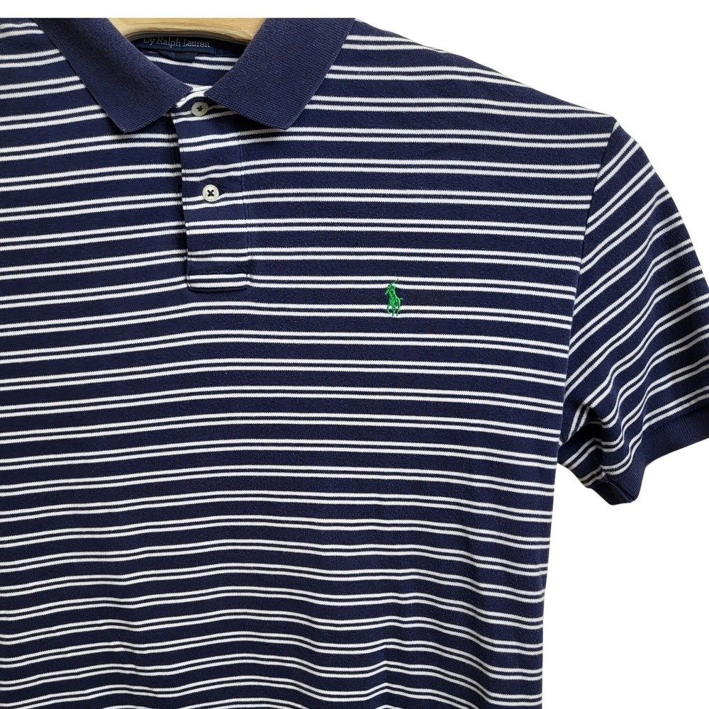 Polo‎ Ralph Lauren Mens Large Striped Short Sleeve Polo Shirt Navy White